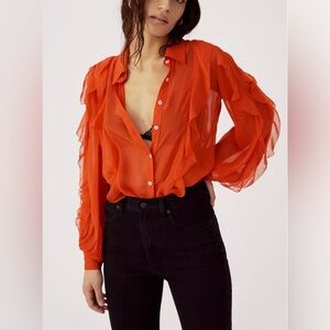 Maeve Anthropologie Ruffle Buttondown shirt NWOT